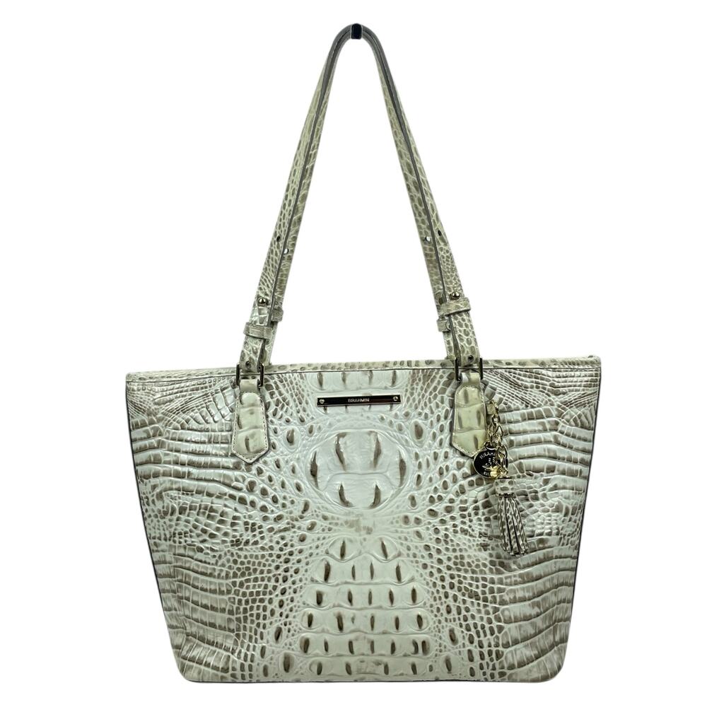 Brahmin Medium Asher Melbourne Tote Bag Shoulder Bag Cream Green - Picture 2 of 12